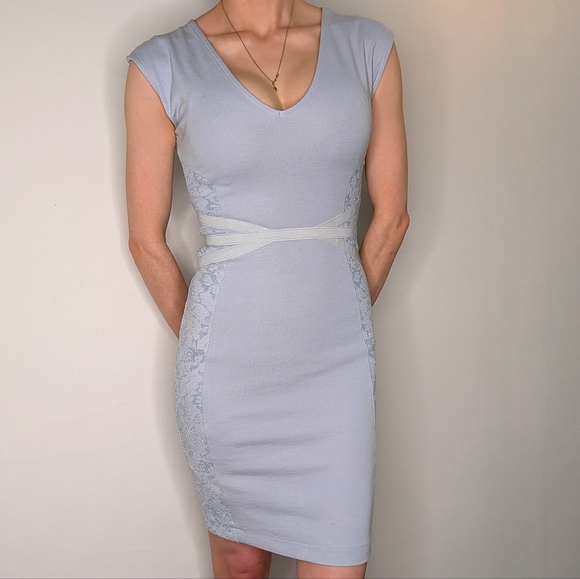 French Connection Dresses & Skirts - French Connection Light Blue/Grey Bodycon Lace Dress Size 0